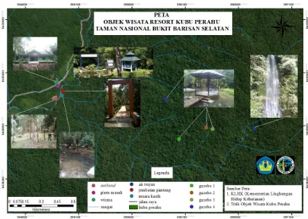 Gambar 2.  Peta objek wisata dan akomodasi di Kubu Perahu Balik Bukit TNBBS