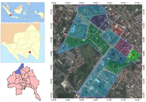 Figure 1. The study area in the campus of University of Lampung: 1. Other purposes area (OA), 2