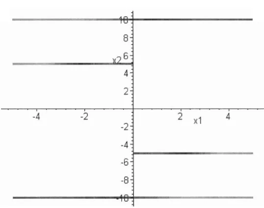 Gambar 6. Potretfase sistem linier dengan nilai eigen keduanya 0 dan hanya ada satu vektor eigen bebas linier