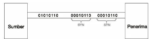 Gambar 10. Synchronous transmission yang menggunakan dua buah karakter kontrol SYN. 