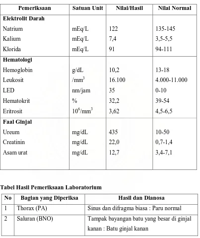 Tabel  Hasil Pemeriksaan Laboratorium 