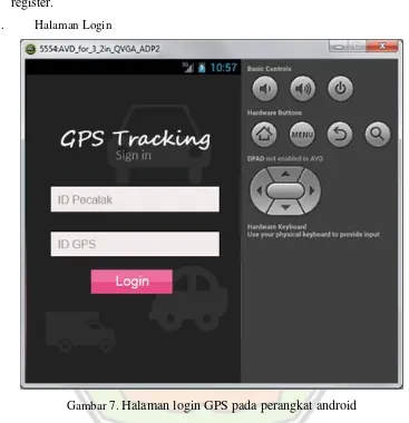 Gambar 7. Halaman login GPS pada perangkat android 