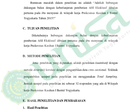 Tabel 1. Distribusi Frekuensi Karakteristik Responden di Wilayah KerjaPuskesmas Kasihan I Bantul Yogyakarta Tahun 2015