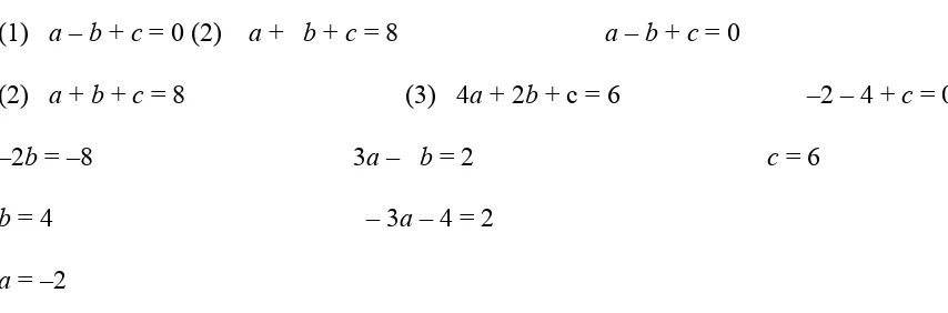 Grafik melalui titik ( 2 , 6 )  ®  6 = a (2)2 + b (2) + c