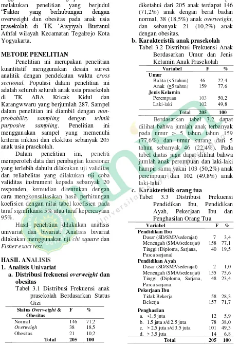 Tabel 3.2 Distribusi Frekuensi Anak 