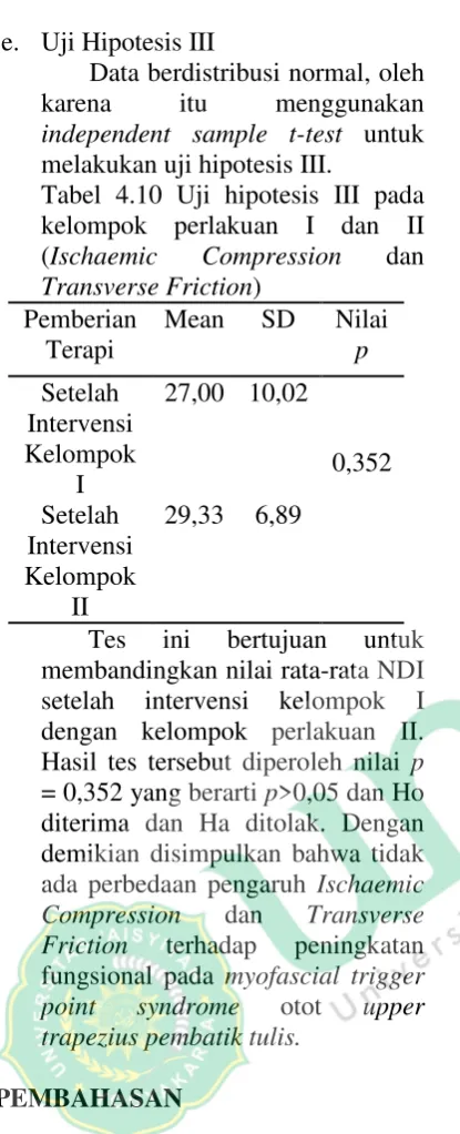 Tabel 4.10 Uji hipotesis III pada 