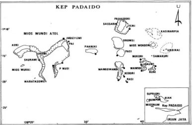 Gambar 1. Peta lokasi penelitian teripang di Desa Pai dan Imbeyomi, Padaido, Biak NumforHyman [10] mengemukakan bahwa daerah Indo-Pasifik bagian barat merupakan daerah yang kaya akan jenis teripang