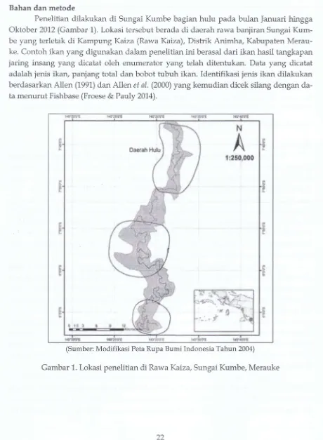 Gambar 1. Lokasi penelitian di Rawa Kaiza, Sungai Kumbe, Merauke