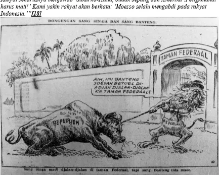 Gambar 8. Kartun mengenai Indonesia, Belanda dan negara federal. Sumber foto: Sin Po 31 Juli 1948 
