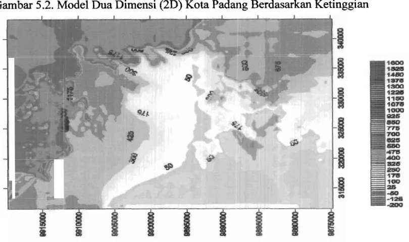 Gambar 5.2. Model Dua Dimensi (2D) Kota Padang Berdasarkan Ketinggian 