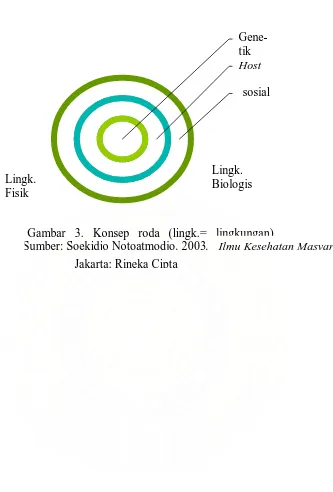 Gambar 3. Konsep roda (lingk.= lingkungan)  Sumber: Soekidjo Notoatmodjo. 2003.   