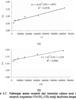 Gambar (b) 4.2 Hubwgan antara resiprok dari intensitas cahaya awal (llv) dengan 