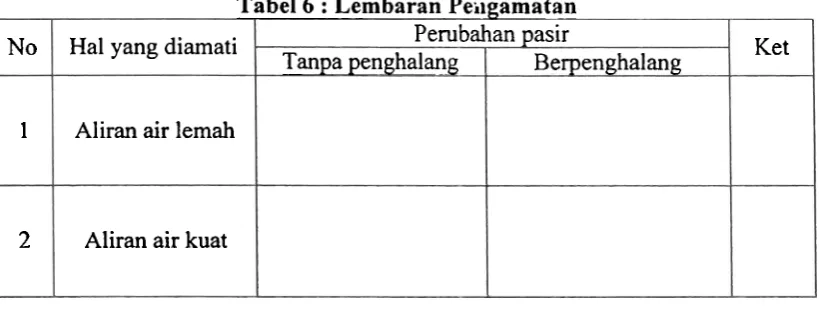 Tabel 6 : Lembaran Peiigamatan 