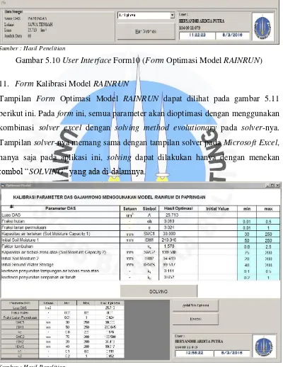 Gambar 5.10 User Interface Form10 (Form Optimasi Model RAINRUN) 