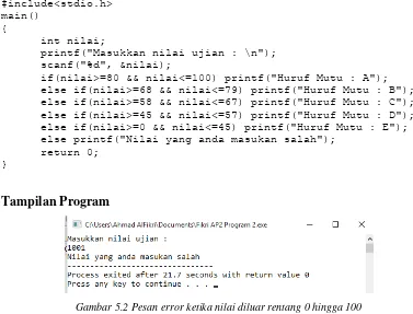 Gambar 5.2 Pesan error ketika nilai diluar rentang 0 hingga 100 