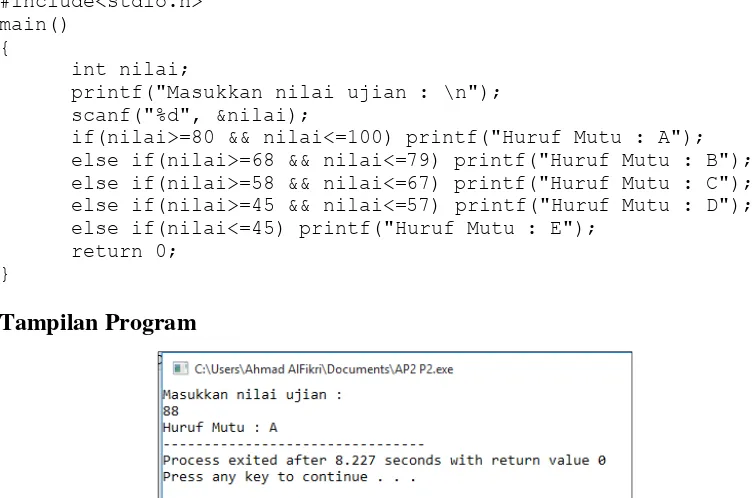 Gambar 5.1 Tampilan program 2 – Menampilkan huruf mutu dari nilai ujian 