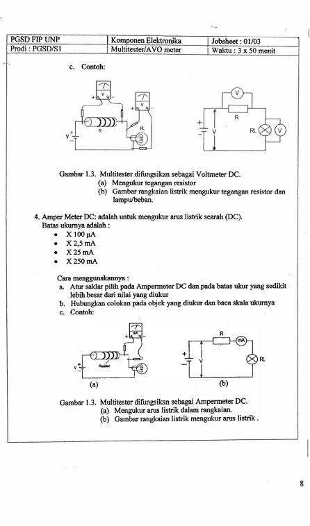 Gambar 1.3. Multitester difbngsikan sebagai Voltmeter DC. 