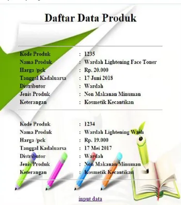 Gambar 2.11 Tampilan From Output Daftar Data Produk 