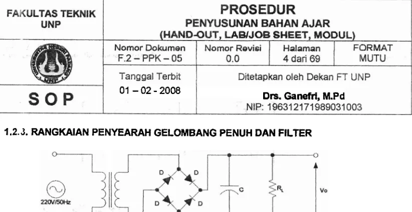 Gambar 1.6. Rangkaian perwbaan penyearah gelombang penuh 