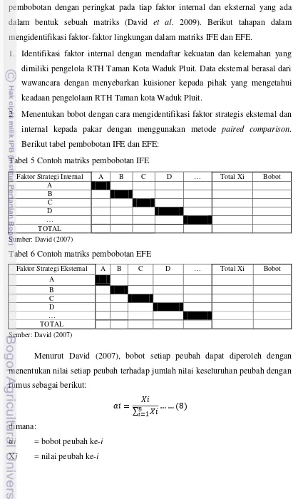 Tabel 5 Contoh matriks pembobotan IFE  