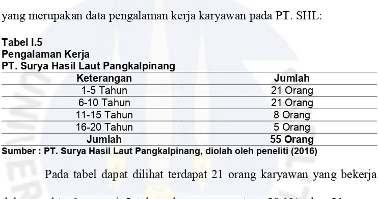 Tabel I.5Pengalaman Kerja