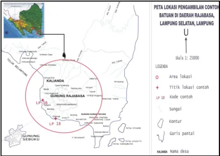 Gambar 8. Peta lokasi pengambilan contoh batuan daerah Rajabasa, Lampung Selatan 