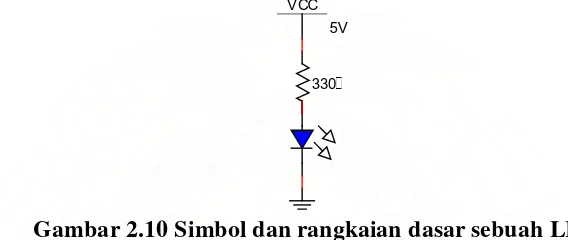 Gambar 2.10 Simbol dan rangkaian dasar sebuah LED 