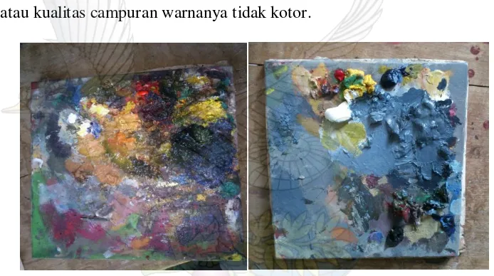 Gambar 14. Palet yang digunakan Budi “Ubrux” Haryono dalam melukis (Foto oleh Malik, 3April 2013) 