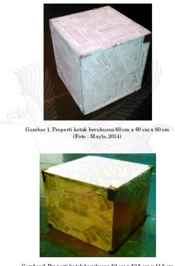 Gambar 2. Properti kotak berukuran 52 cm x 53,5 cm x 41,5 cm (Foto : Mayla, 2014) 