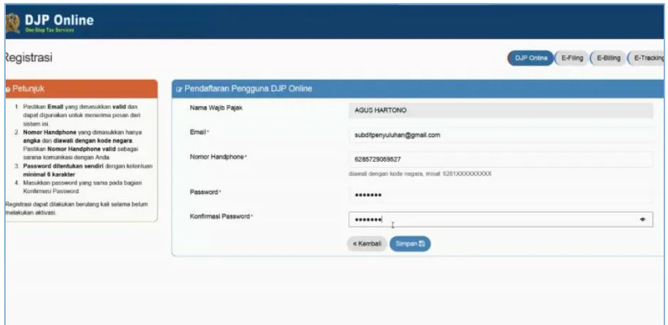 Gambar 3.4 Halaman verifikasi registrasi DJP Online 