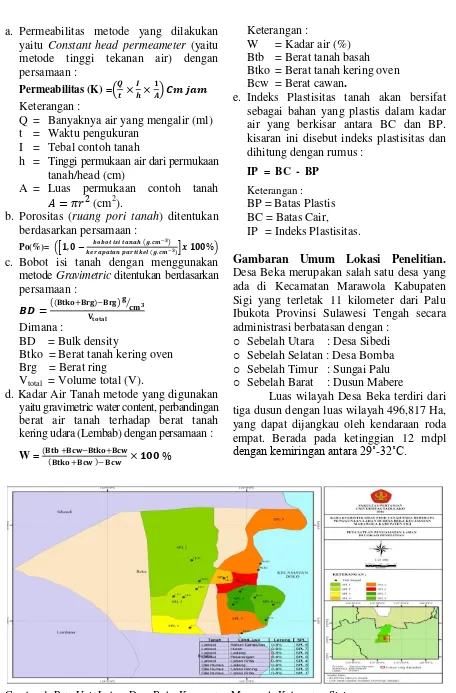 Gambar 1. Peta Unit Lahan Desa Beka Kecamatan Marawola Kabupaten Sigi. 
