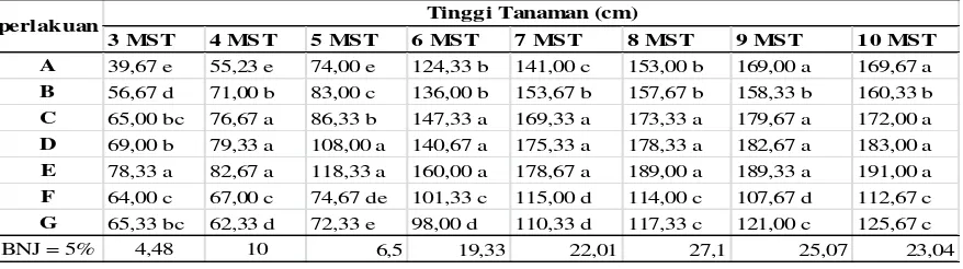Tabel 1.Rata-rata Tinggi Tanaman (cm) jagung terhadap pemberian bokhasi tandan kosong kelapa sawit pada inceptisol desa Bobo