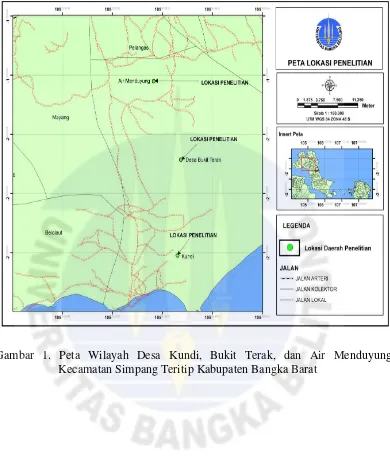 Gambar 1. Peta Wilayah Desa Kundi, Bukit Terak, dan Air Menduyung 