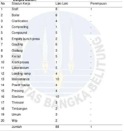 Tabel. I.1 Data Karyawan Berdasarkan Stasiun Kerja Bagian Produksi pada PT. PutraBangka Mandiri.