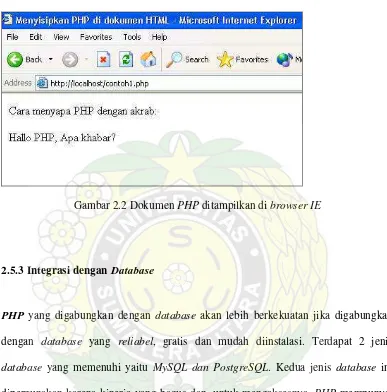 Gambar 2.2 Dokumen PHP ditampilkan di browser IE 