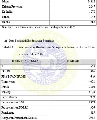 Tabel 6.4Data Penduduk Berdasarkan Pekerjaan di Puskesmas Lidah Kulon