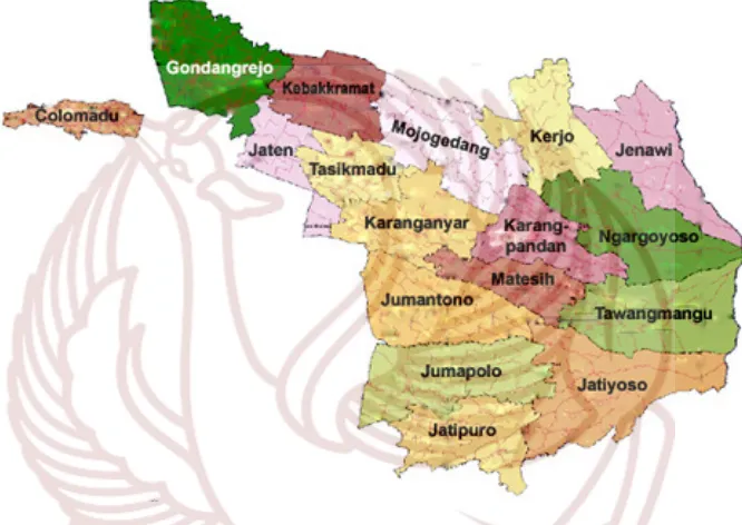 Gambar 25. Peta Kabupaten Karanganyar, terdiri atas 17 kecamatan. 