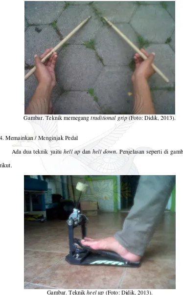 Gambar. Teknik memegang  traditional grip (Foto: Didik, 2013). 