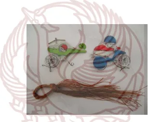 Gambar  9  : Mainan anak dari seng (Sreng ) dengan bentuk  variasi : orang, gewan, helikopter 