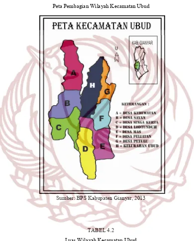 GAMBAR 4.3 Peta Pembagian Wilayah Kecamatan Ubud 