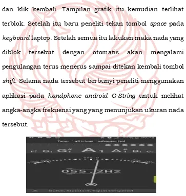 Gambar 39. Tampilan aplikasi pada handphone android G-String sebagai aplikasi pengukuran frekuensi-frekuensi nada-nada pada gamalan Banjar