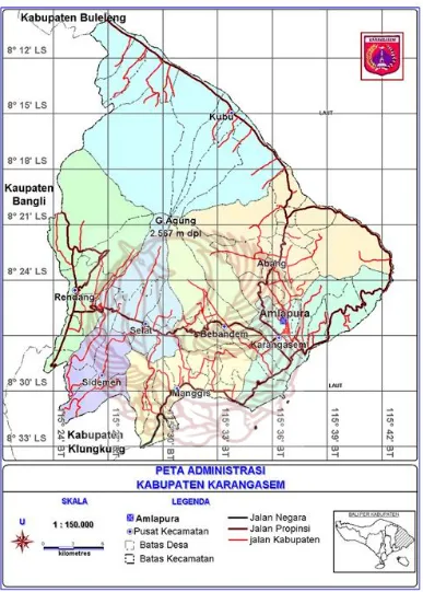 Gambar 06. Peta Kabupaten Karangasem (Sumber: karangasemkab.go.id diunduh pada tanggal 22 Juni 2017) 
