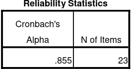 Tabel 4.3  Output Uji Reliabilitas Angket Menggunakan SPSS 16.0 