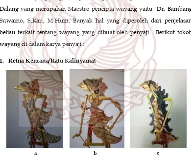 Gambar 1 : a. Retna Kencana koleksi Ragil Sudarsono, b. Srikandhi jangkah koleksi Bambang Suwarno, c