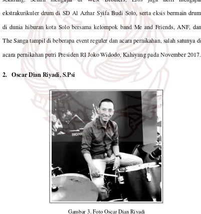 Gambar 3. Foto Oscar Dian Riyadi Pengajar drum di West Brothers (Sumber : Koleksi dokumentasi West Brothers) 