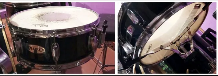 Gambar 6. Snare drum (kiri) dan snare wire atau strainer (kanan) (Foto: Indra Permana, 2017) 