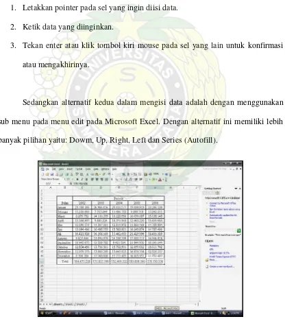 Gambar 5.3 Tampilan Pengisian Data Microsoft Excel 