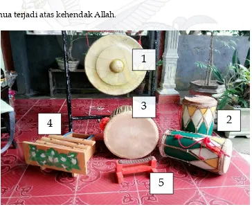 Gambar 14: Beberapa instrumen tradisi Kabupaten Sumbawa Barat, yang terdiri dari: 