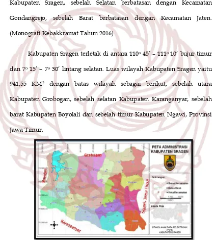 Gambar. 2.2. Peta Wilayah Administrasi Kabupaten Sragen Sumber : Revisi RTRW Kabupaten Sragen 