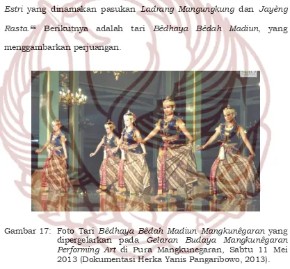 Gambar 17: Foto Tari  Bêdhaya Bêdah Madiun Mangkunêgaran yang dipergelarkan pada Gelaran Budaya Mangkunêgaran 